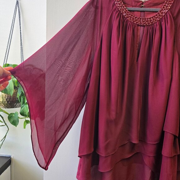 NWT JJ's House 26W Beaded Neckline Layered Burgundy Chiffon Formal Dress Blouse - Picture 3 of 8
